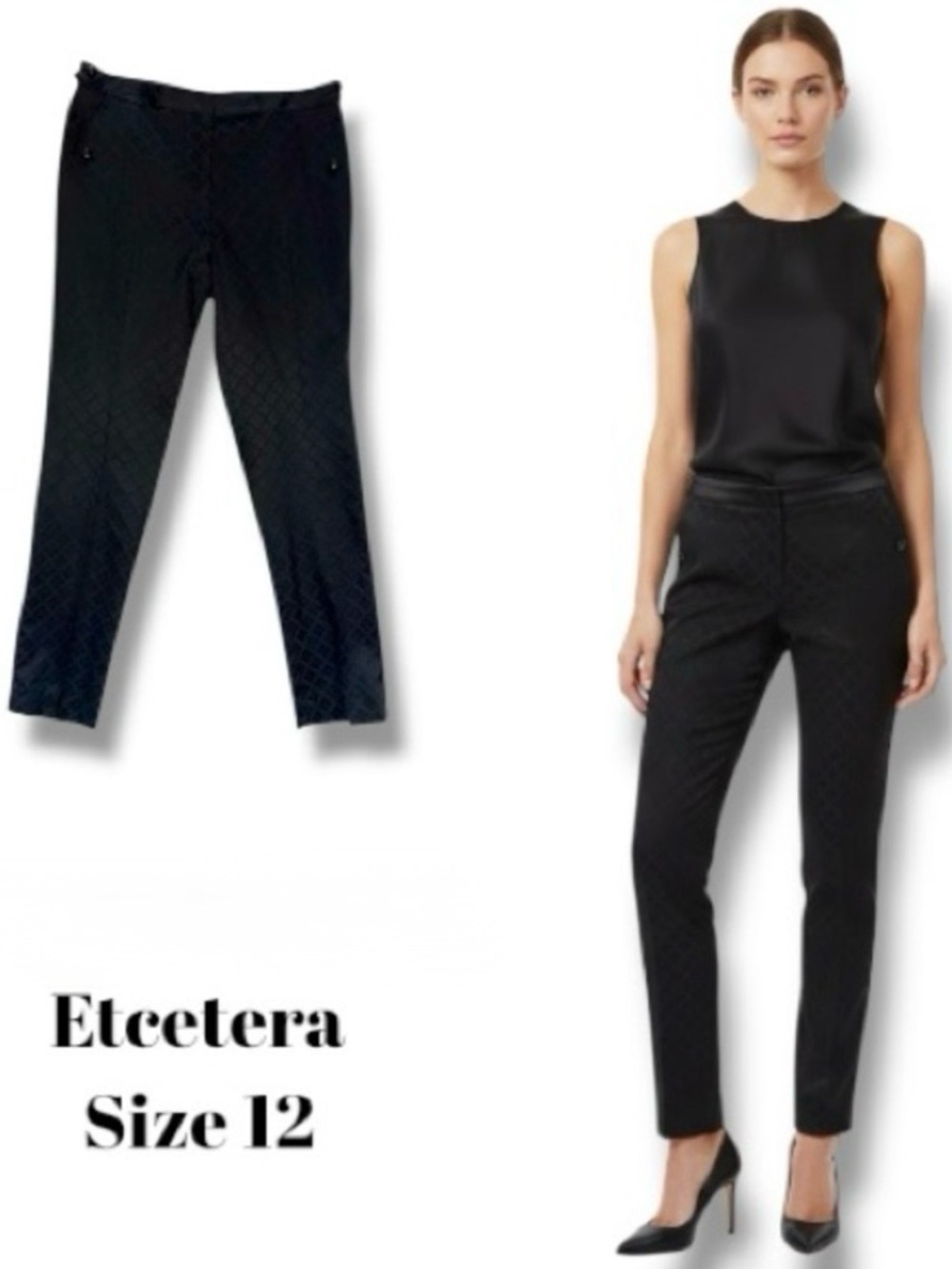 Etcetera Pants Black Jacquard Diamond Quilted Y2K Scandi Sleek 12